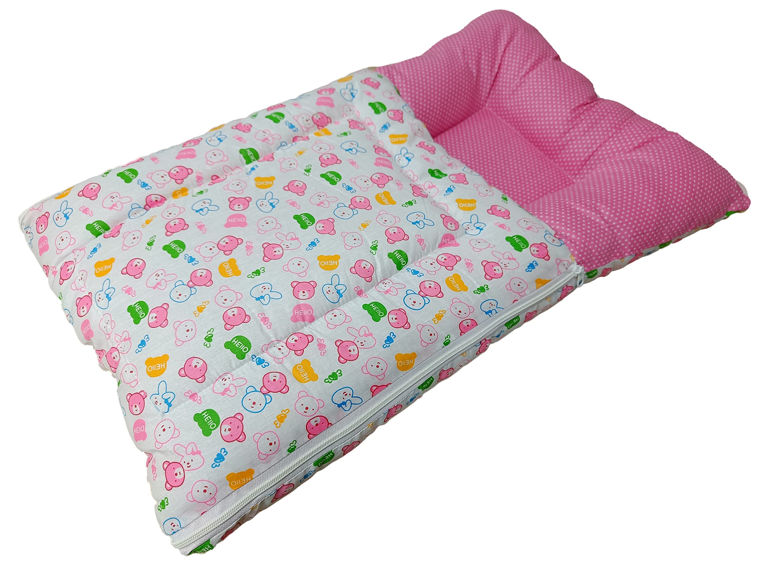 GIANT IMPEX 4 in 1 Baby Bed, Sleeping Bag & Carry Nest, Soft, Cotton Baby Bedding for New Born & Infant, Portable Bassinet, Unisex Baby Sleeping Bed,(Polka Print, Pink)