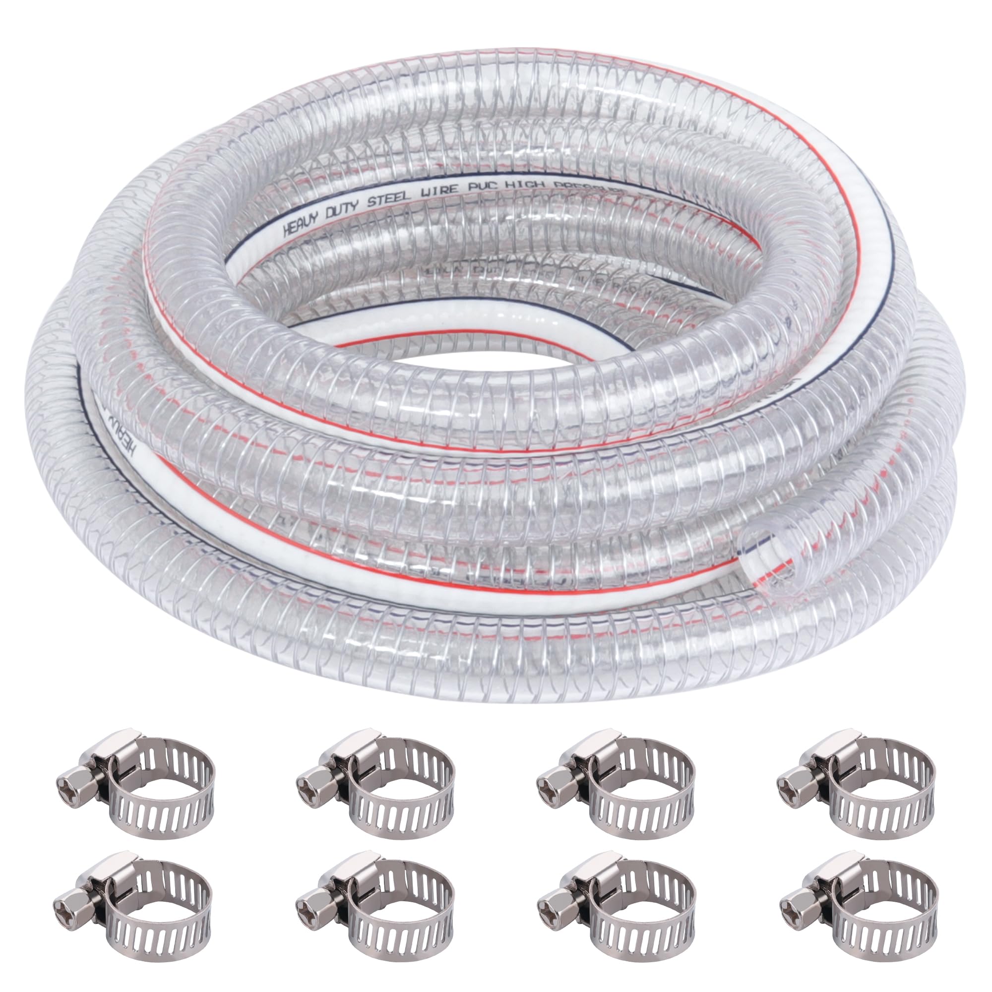 Gerguirry Manguera de alambre de acero resistente de 1 pulgada de diámetro interior x 32.5 pies, tubo de vacío flexible de PVC, manguera de vinilo grueso resistente a los rayos UV de alta presión,