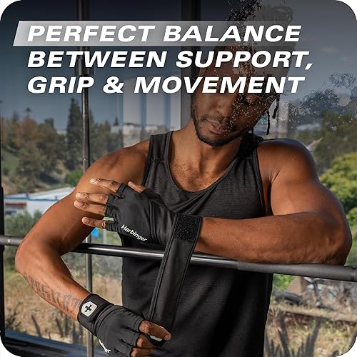 Miniatura 7 de Harbinger Guantes de pulsera Pro 3.0  Agarre mejorado, soporte de muñeca superior, licra elástica transpirable en 4 direcciones, palma de cuero
