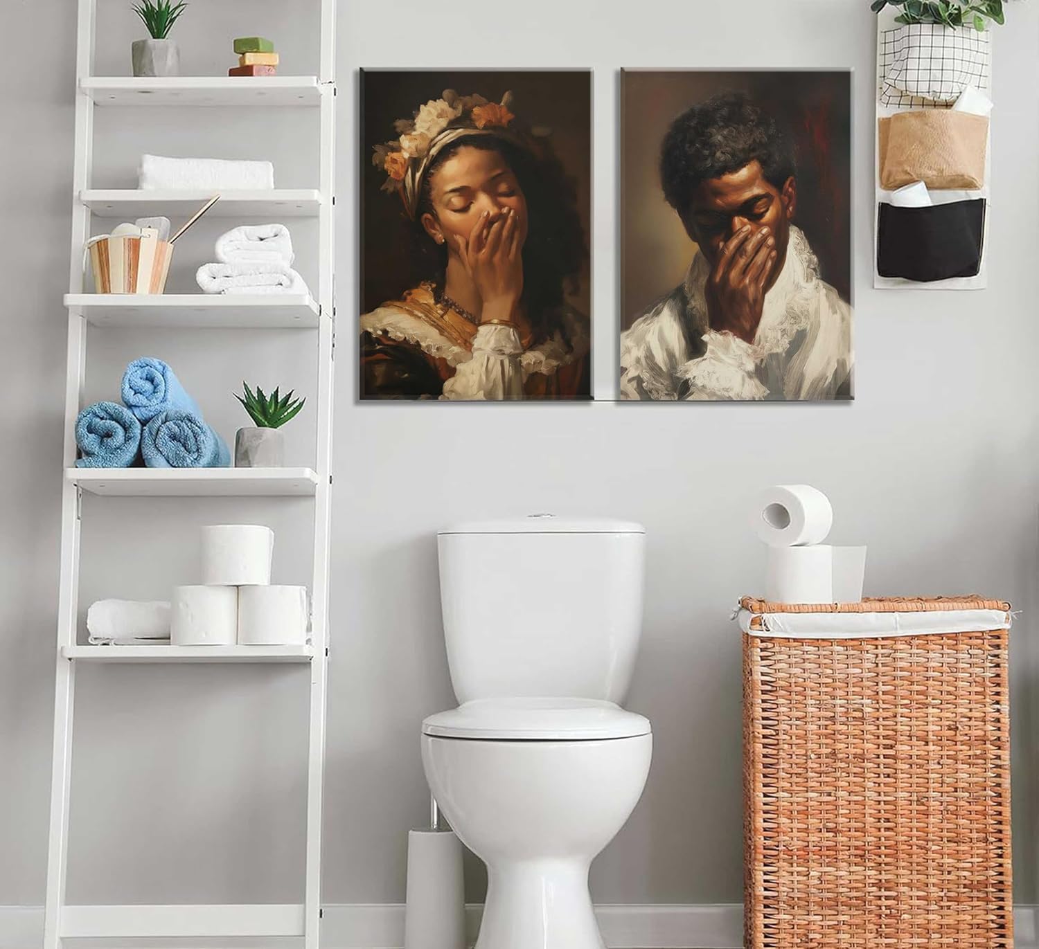 2pcs Funny African American Bathroom Wall Art Black Men And Women Cover Nose Wall Decor Stank Face Bathroom Canvas Posters Bad Smell Humorous Prints Pictures for Washroom Toilet Home Decor Framed - Image 5