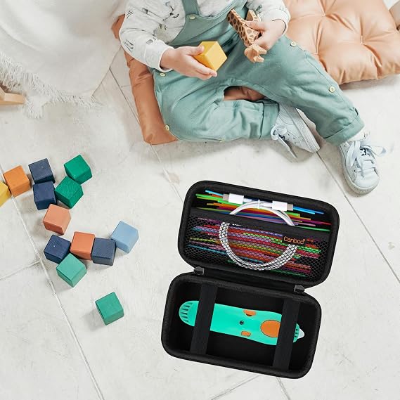 Canboc Hard Case for 3Doodler Start+ Essentials (2024) 3D Pen Set for Kids, 3D Pens Storage Organizer Carrying Holder, Mesh Pocket fit 3Doodler Start Plastic Filaments, USB Cable, Black (CASE ONLY)