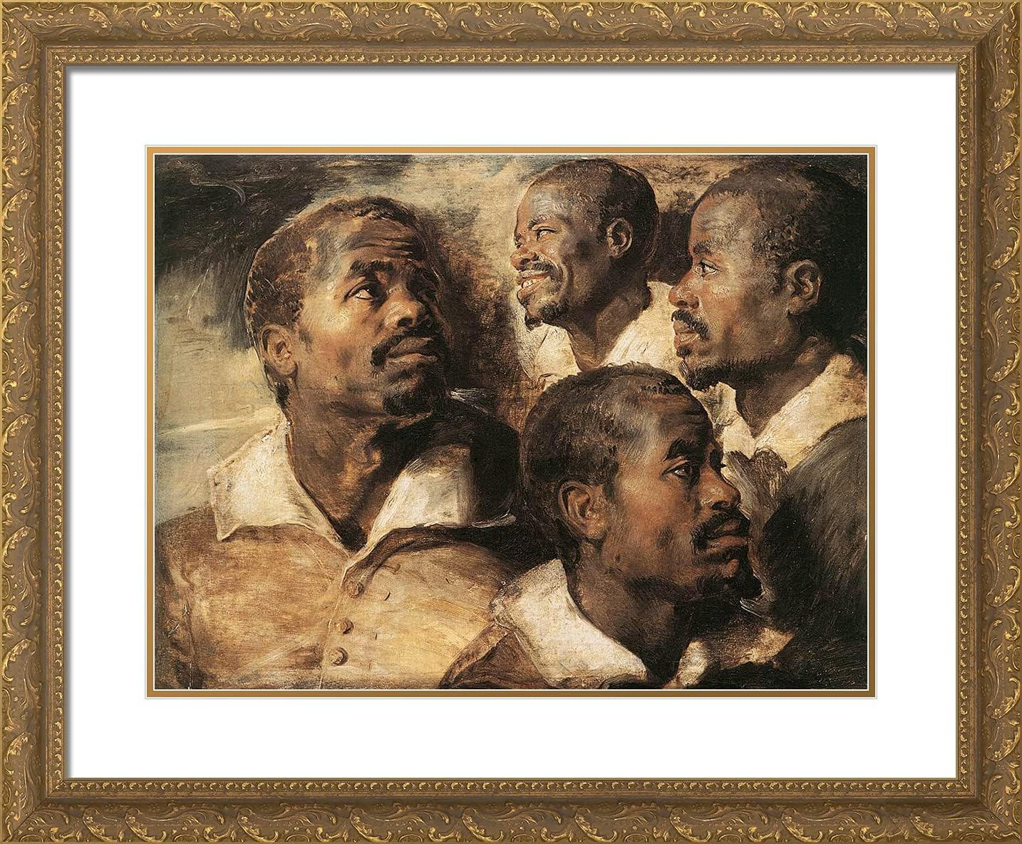 ArtDirect Rubens, Peter Paul 24x20 Gold Ornate Framed Art Print with Double Matting Titled: Four Studies of the Head