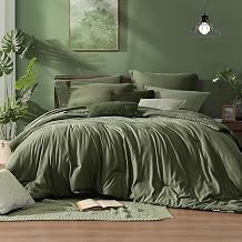 Monbix California King Comforter Set Olive Green 7 Pieces Bed in a Bag | Cationic Dyeing Reversible All Season Bedding Sets with Comforter, Sheets, Pillowcases & Shams