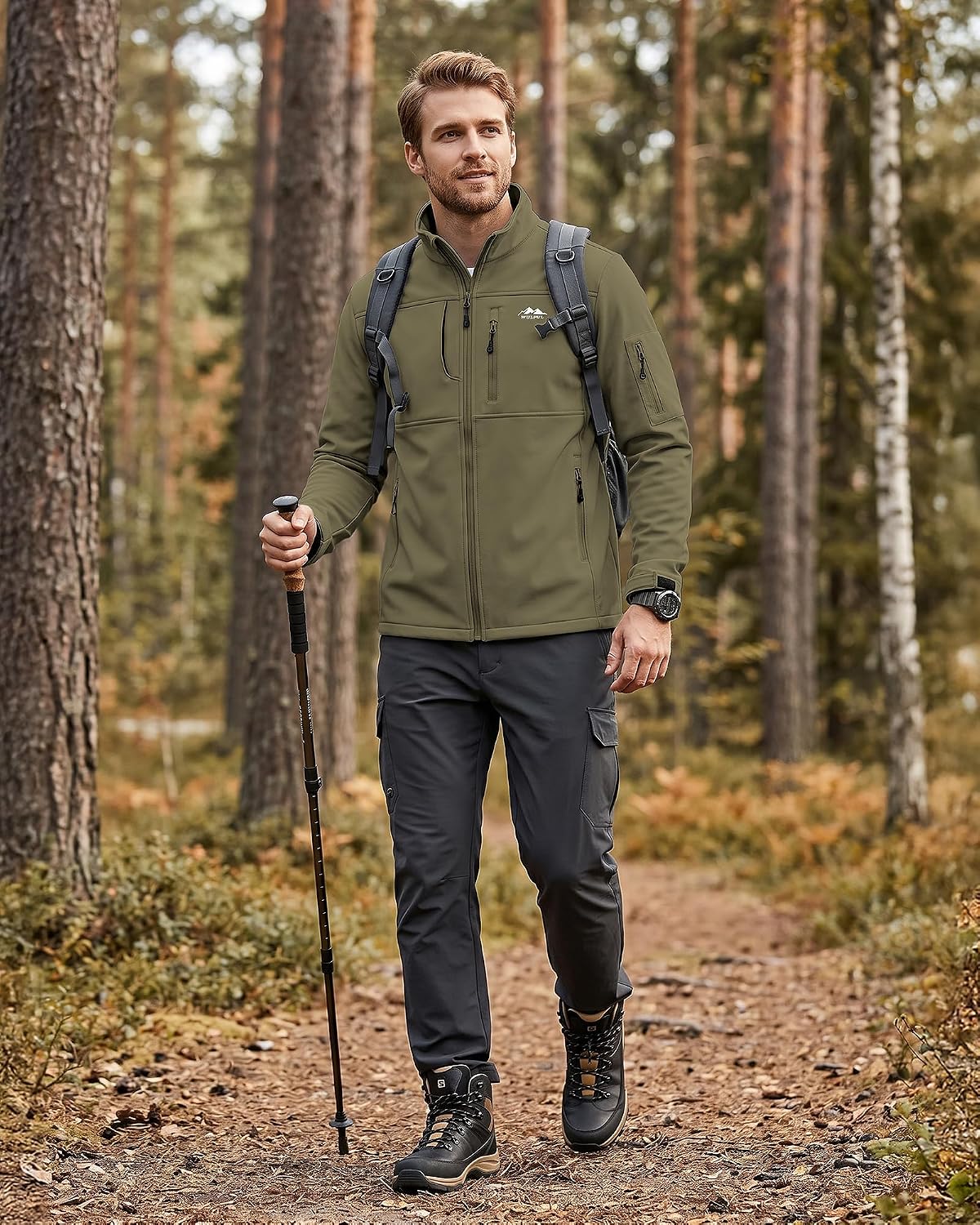 WULFUL Men's Lightweight Softshell Jacket Warm Fleece Lined Windbreaker Waterproof Rain Jacket for Winter Outdoor Hiking