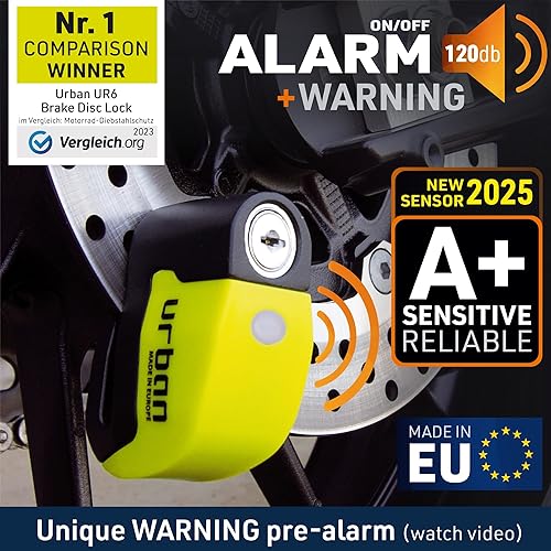 Miniatura 2 de Candado con alarma para el disco de freno Urban UR6 para motocicleta y bicicleta de 0.23 in y 120 dB, universal, resistente al agua con cable