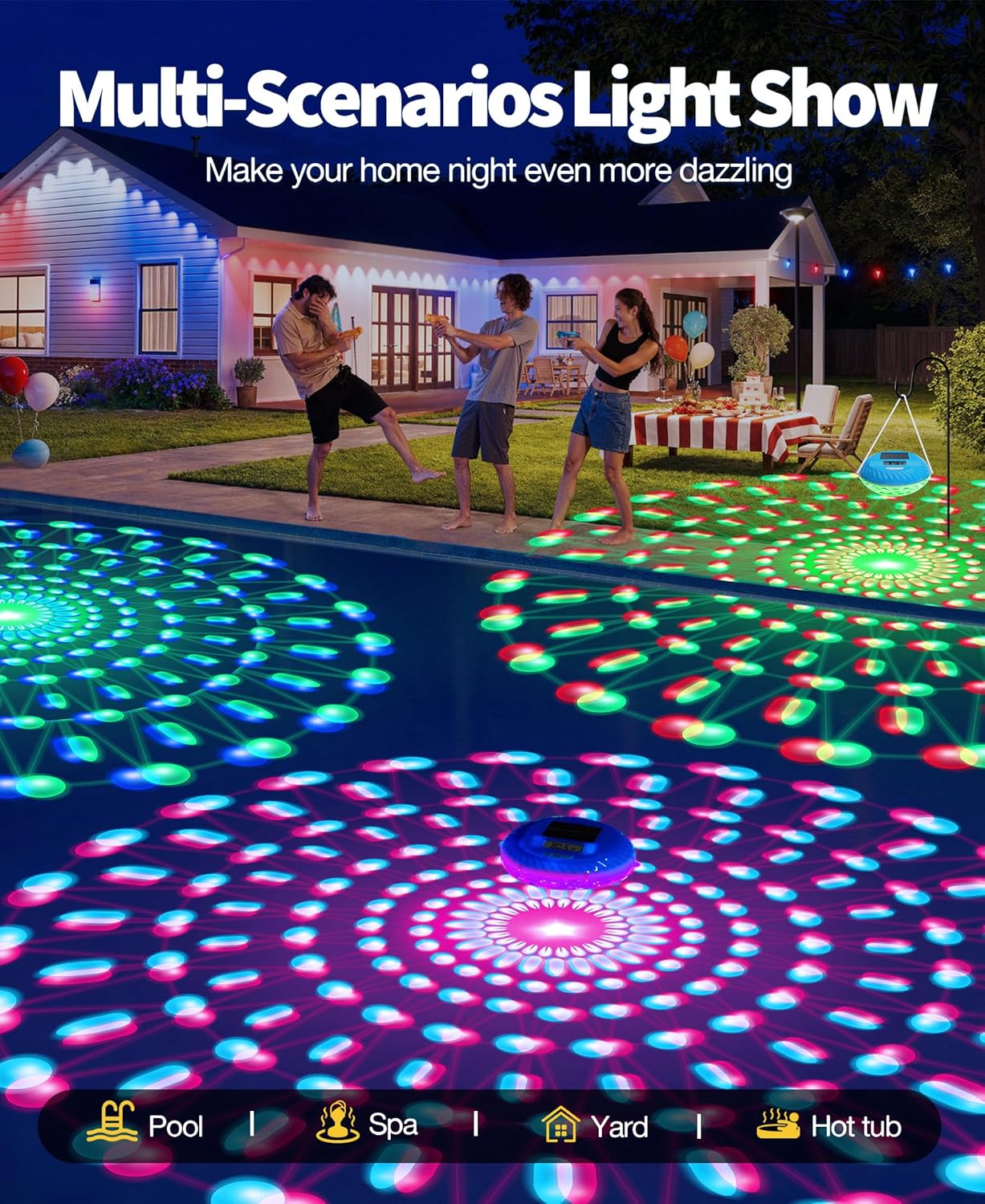 LuxBlue 2026 Solar Digital Pool Thermometer with Dynamic Lighting Effects, Floating Pool Temperature Thermometer- Large Screen for Easy Read, IP68 Waterproof Pools Temperature Gauge for Spa & Hot Tub