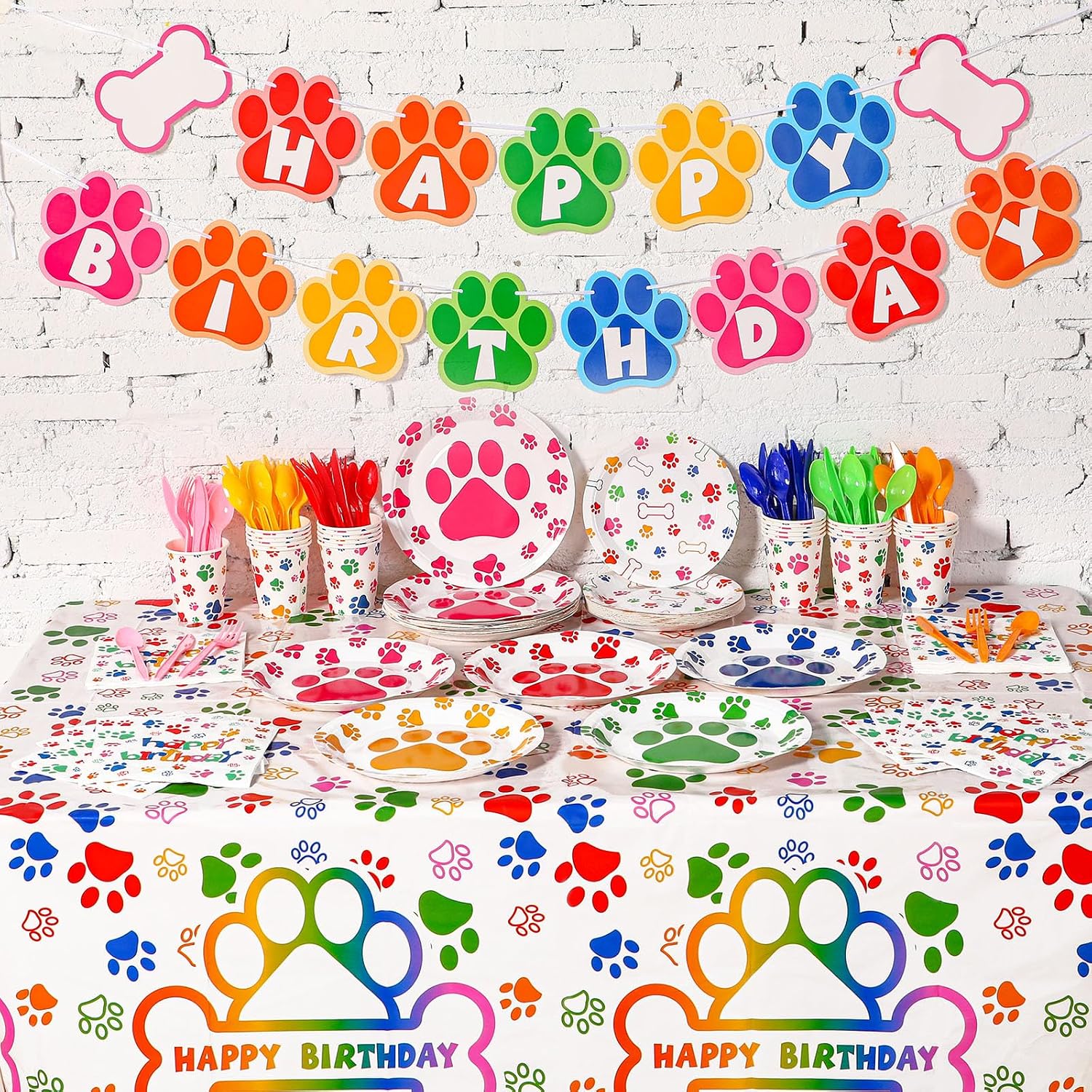Gejoy 171 Pcs Dog Party Decorations Paw Party Supplies, Rainbow image 2