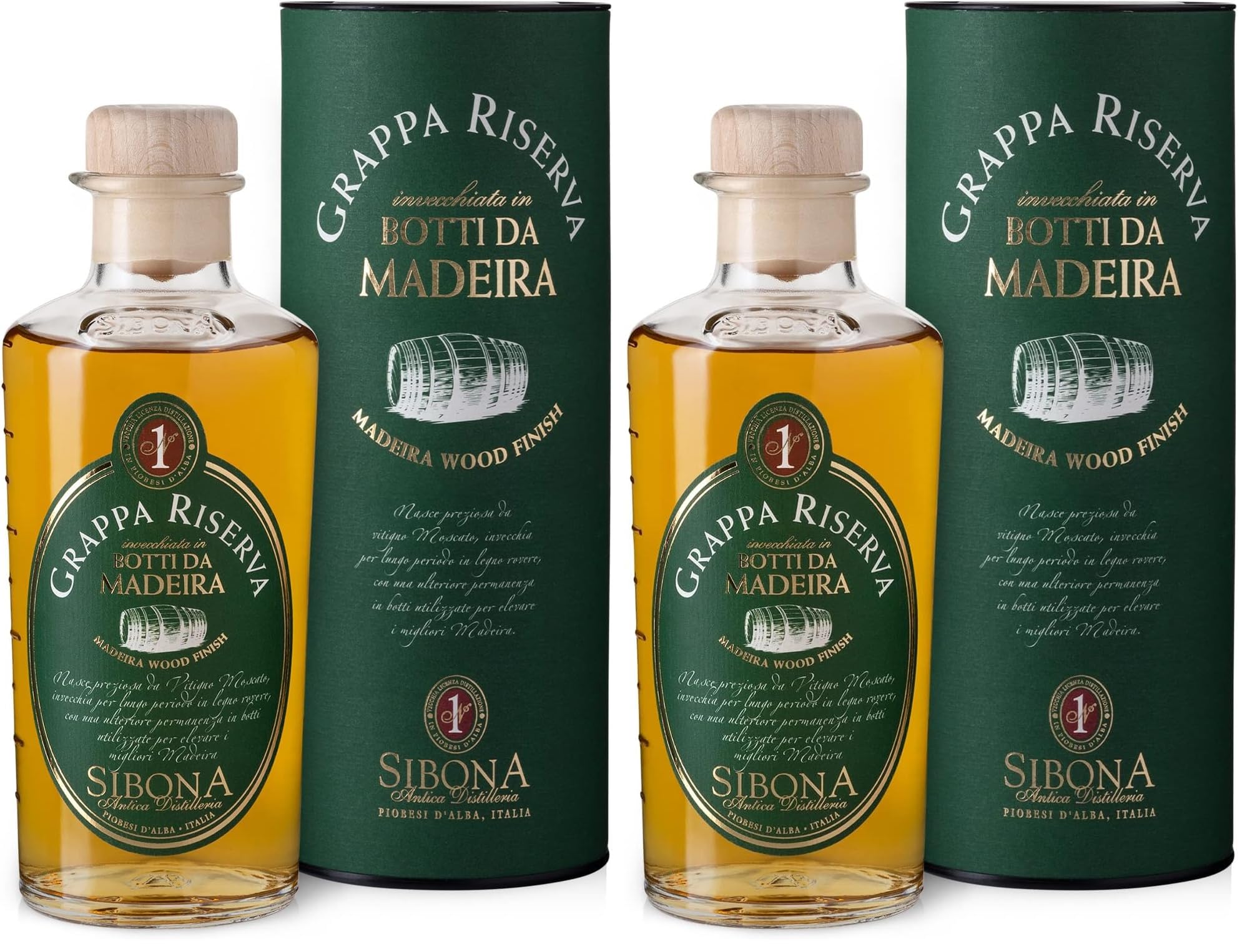 Nº1 SIBONA Grappa Riserva Botti da Madeira 40% vol. (1 x 0,5l) – Fassgelagerter, italienischer Grappa gereift in Madeira-Fässern (Packung mit 2)