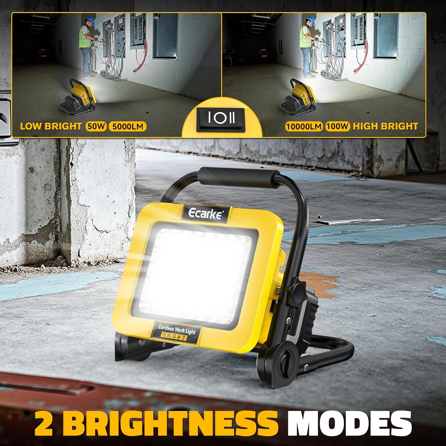 Ecarke 100W 10000LM LED Work Light Compatible with DeWALT 20V, 6000K Cordless Flood Light, Portable Led Lights for Outdoor & Indoor Job Site Car Inspection Workshop Garage Construction Site