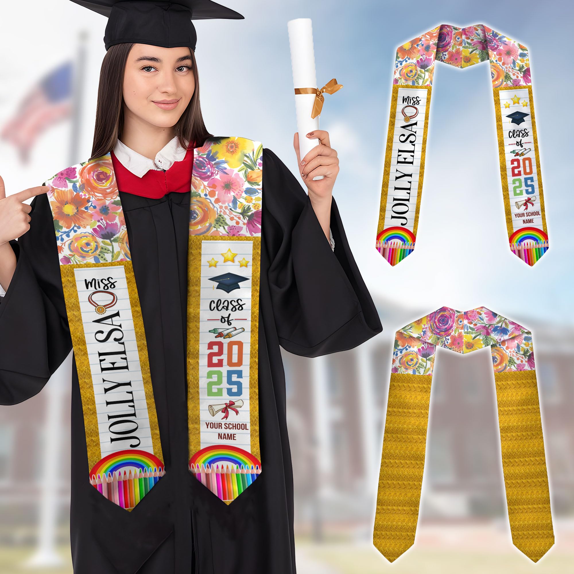 MonkeyVan Custom Class Of 2025 Teacher Graduation Stole, Teacher Graduation Sash, Teacher Pencil Grade Honor Stole Grad 2025 Tc 3