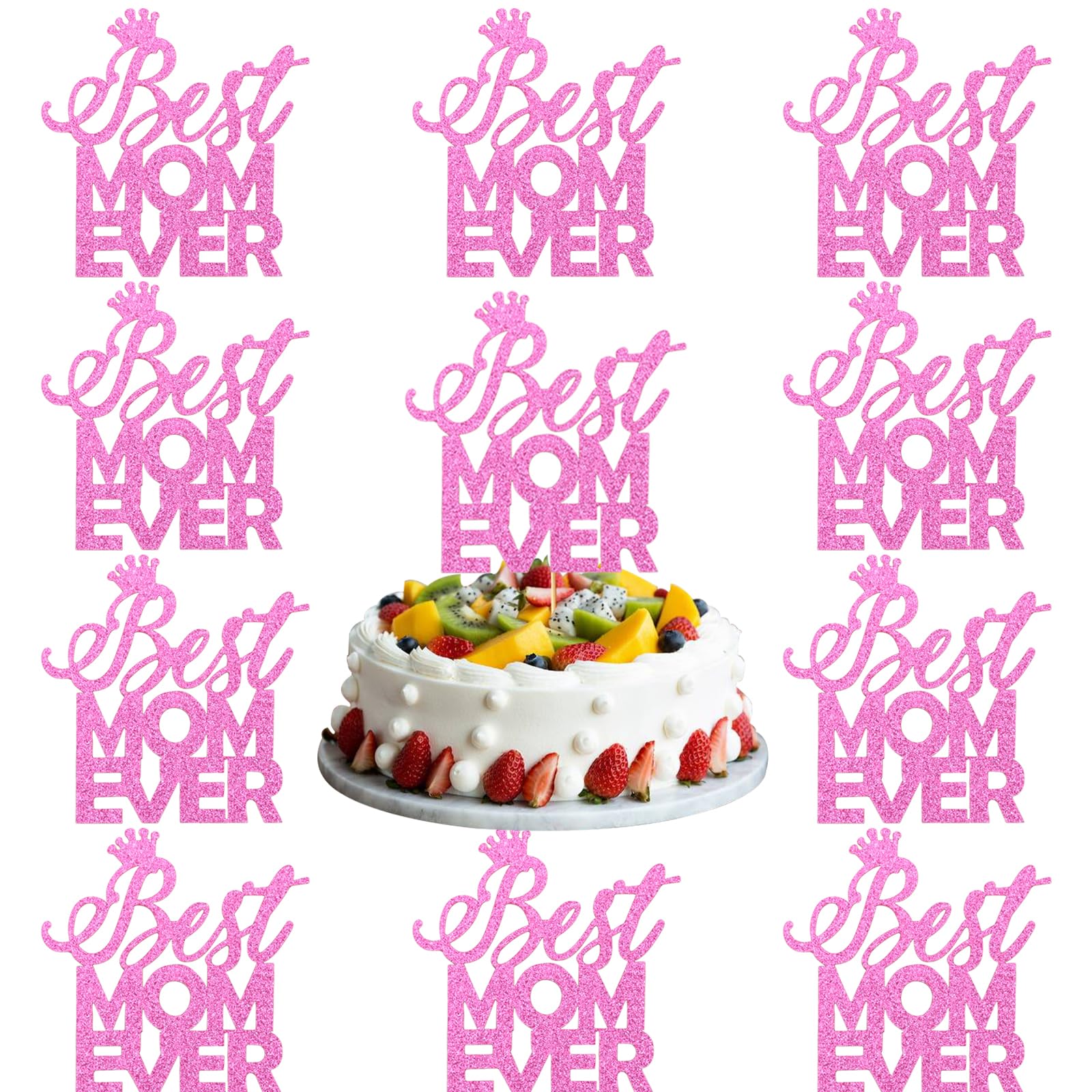 Xsstarmi Confezione da 1 topper per torta con scritta Happy Mother's Day, glitterata, con scritta Best Mom Ever Love, per festa della mamma