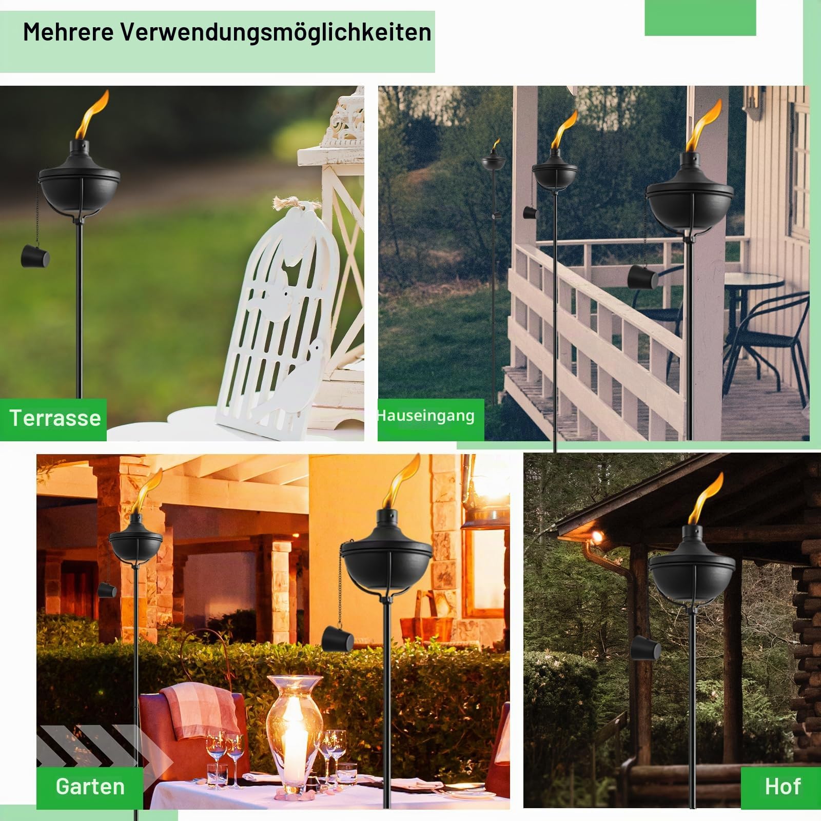 ZSZMFH Gartenfackel für Zuhause, Garten, große Kapazität, 666 ml, Outdoor-Metallfackel, Gartendekoration, 140 cm, verbesserte Citronella-Fackeln mit 3 Zinken, Erdspieß, Tischfackeln für Party,