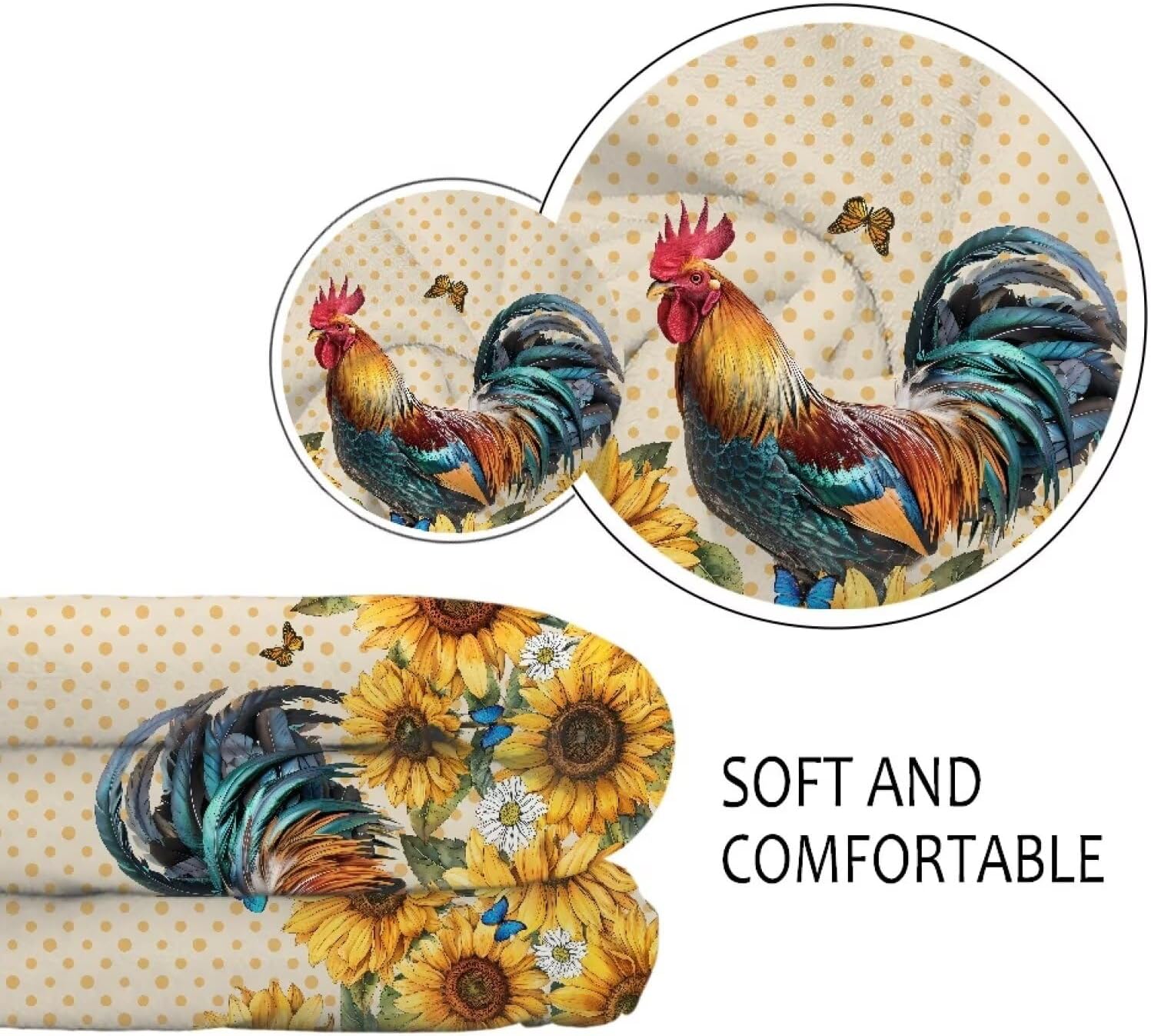 Suobstales Throw Blanket Rooster Chicken Sunflower Butterfly Blanket Soft Fleece Throw Gifts Holiday Decor Blankets for Couch Bed, 43.3"×55.1"