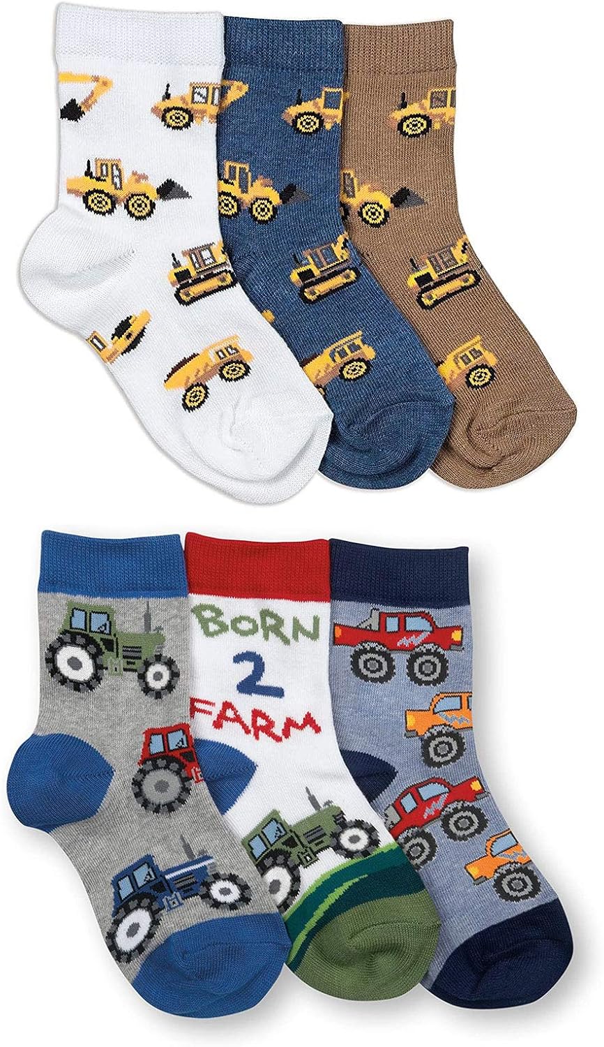 Jefferies Socks Boys Farm Construction Pattern Crew Socks 6 Pair Pack : Clothing, Shoes & Jewelry