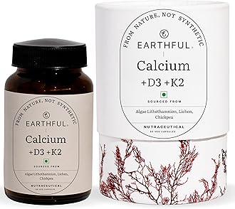 Calcium Magnesium Capsules | 100% Plant, Non-Synthetic | Bone Health Support with Vitamin D3 & K2 | 60 Capsules for Stronger Bones & Joint Relief | Clean Formula, No Additives, 260 grams