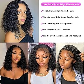 12 Inch 13x4 Deep Wave Bob Wig Human Hair Short Bob Wigs HD Lace Front Wigs Human Hair Pre Plucked 180 Density Curly Human Hair Wig Glueless Natural Color Lace Frontal Wigs for Black Women
