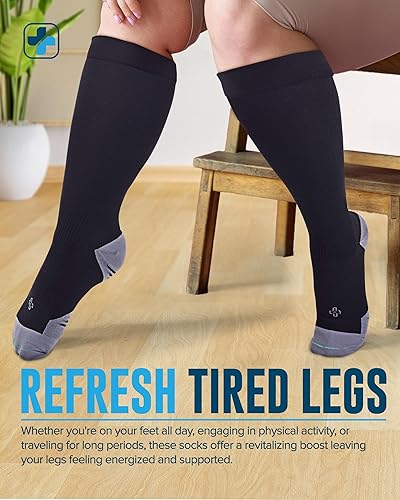 Miniatura 5 de Doctor's Select 3 pares de calcetines de compresión de talla grande pantorrilla ancha hasta 6XL 20-30 mmHg calcetines de compresión para mujer