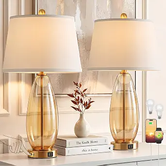 WIHTU 27" Glass Table Lamp Set of 2 with Touch Dimming