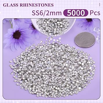 5000PCS SS6/2mm Crystal Glass Rhinestones for Bedazzling (Clear)