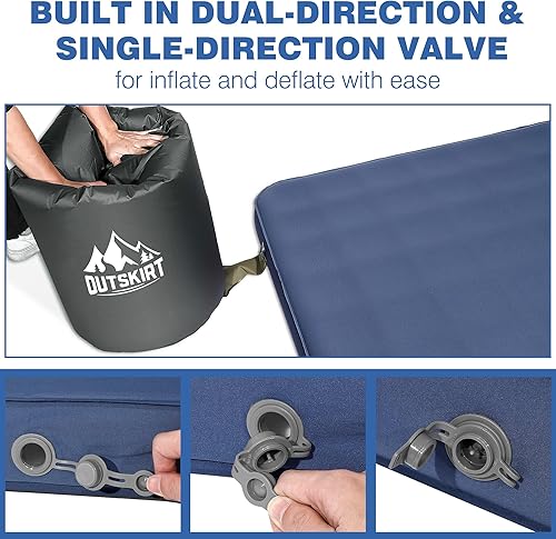 Miniatura 6 de OUTSKIRT Colchoneta de dormir ultraligera autoinflable, colchón de campamento de 4 pulgadas de grosor con paquete de bomba, tapete de dormir aislado
