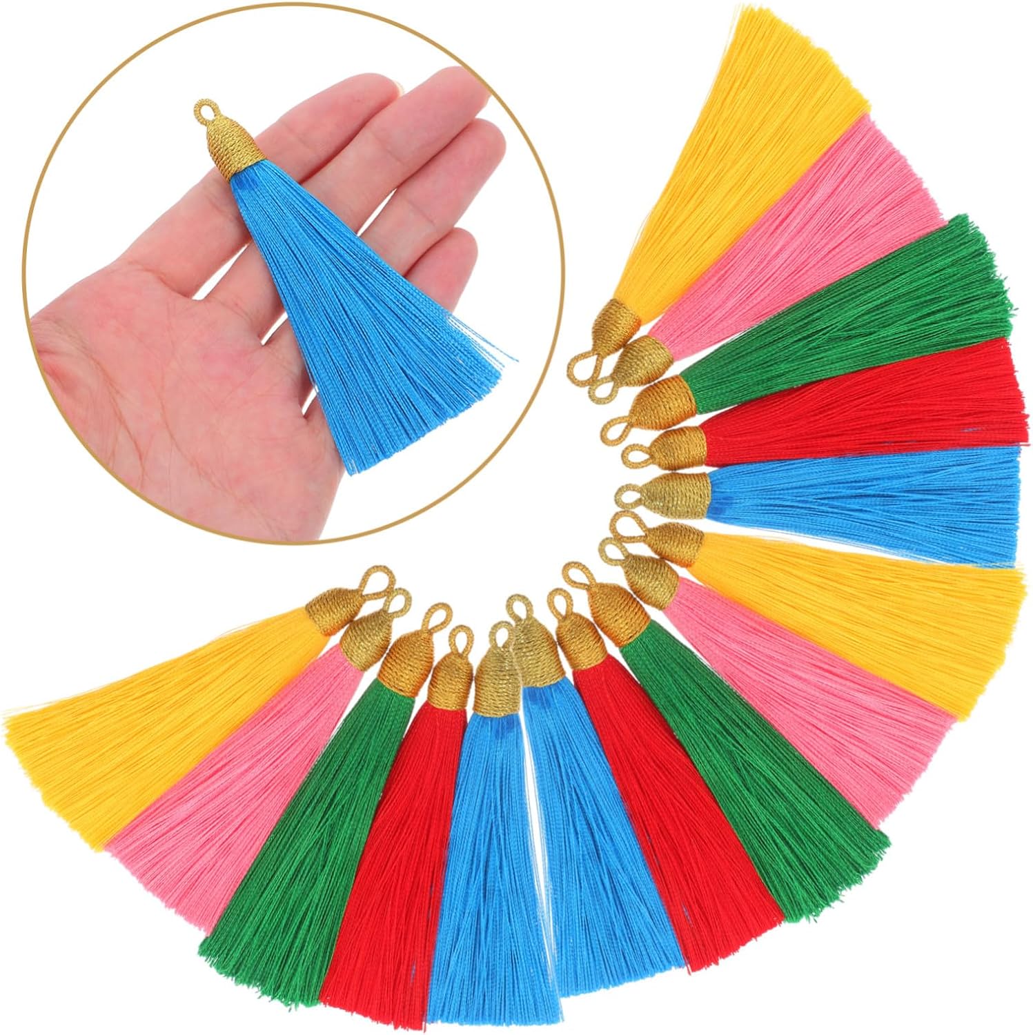 Gadpiparty 20pcs Colorful Polyester Tassels with Gold Thread Spiral Loop, 8cm Mini Craft Tassel Charms for DIY Earrings, Keychains, Bookmarks, and Sewing Embellishments, Set for Arts