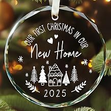 KatAndNat House Warming Gifts New Home - New Home Ornament 2025 - Housewarming Gifts for First House, Housewarming Gift Ideas for Couple - Home Ornaments for Women - Glass Our First Home Ornament 2025