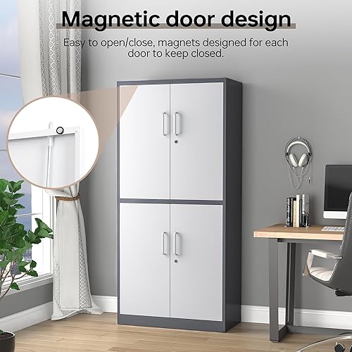 Miniatura 13 de Armario de almacenamiento de metal, gabinetes de garaje de 2 puertas, caninete de herramientas de utilidad de acero, caninetes de bloqueo corto con