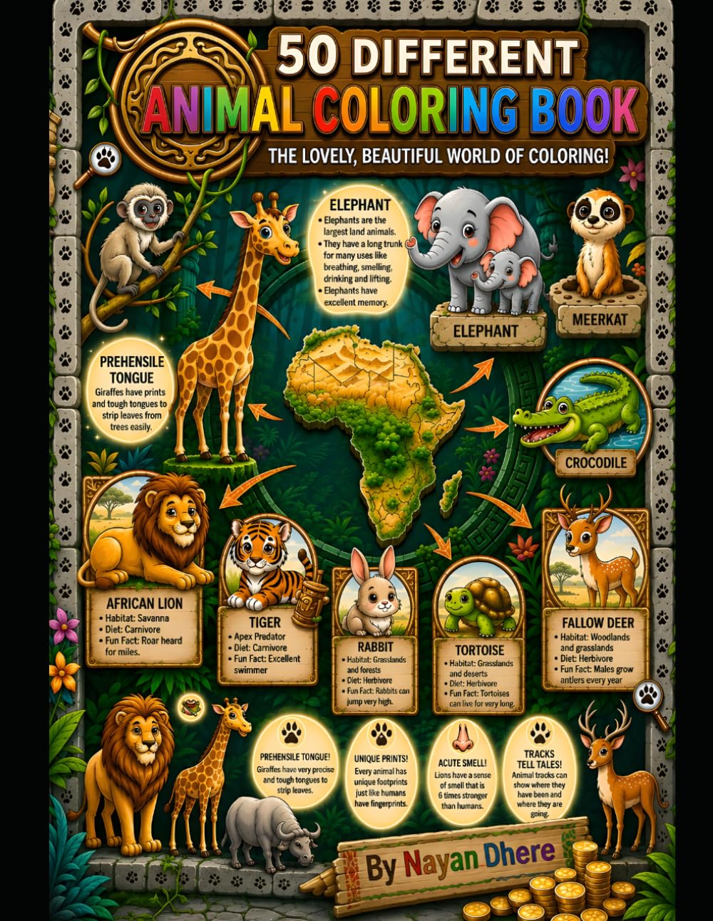 50 Animals drawing and colouring book: Draw, Lern,and colouring animals