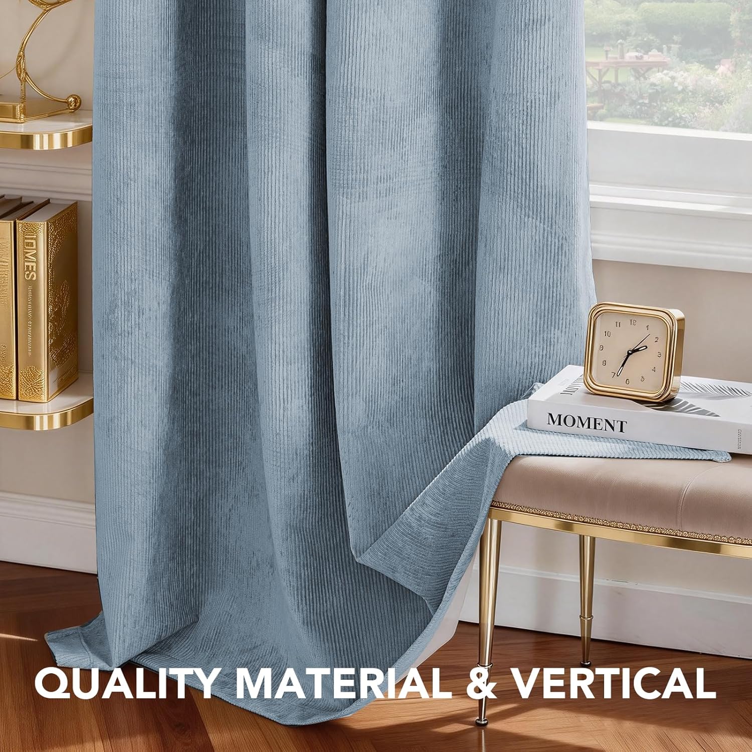 H.VERSAILTEX Velvet 100% Blackout Curtains for Living Room Full Light Blocking Curtains Thermal Insulated Room Window Drapes Soft Luxury Curtains Grommet Top 2 Panels (55" W x 84" L, Stone Blue)