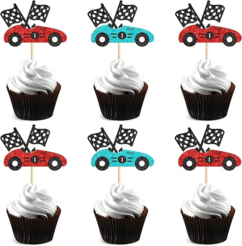 Vista 13 de 36 piezas de adornos para cupcakes de autos de carreras, decoración para fiesta de autos, suministros para cumpleaños, los suministros para fiestas