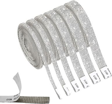 Rhinestone Strips Tape, 6 Rolls Rhinestone Ribbon Self Adhesive Bling Wrap Diamond for Crafts, for DIY Mirror Car Dress Gift Party Home Wedding Decoration 6 Size/Silver