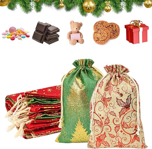 Belle Vous 6 Pezzi Copri Bottiglia Vino Natale in Iuta - Sacchi Iuta Natale con Coulisse - Copribottiglia Vino Riutilizzabile con Disegni Natalizi per Regali, Conservazione, Viaggi o Feste Di Natale
