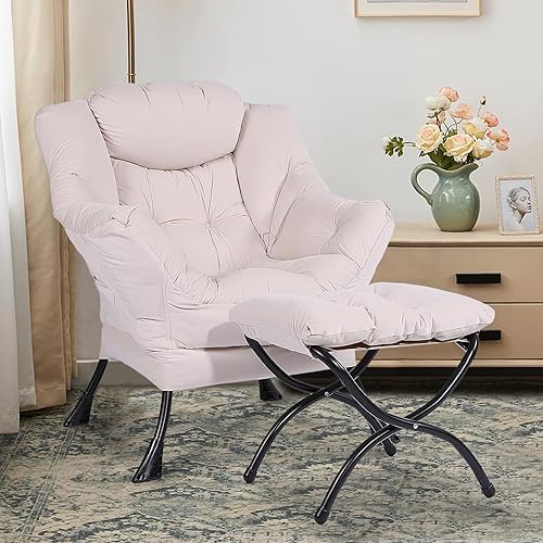 Lazy Chair - Sofá individual tapizado con otomana, sillón reclinable moderno de tela de terciopelo, silla de salón contemporánea, silla individual