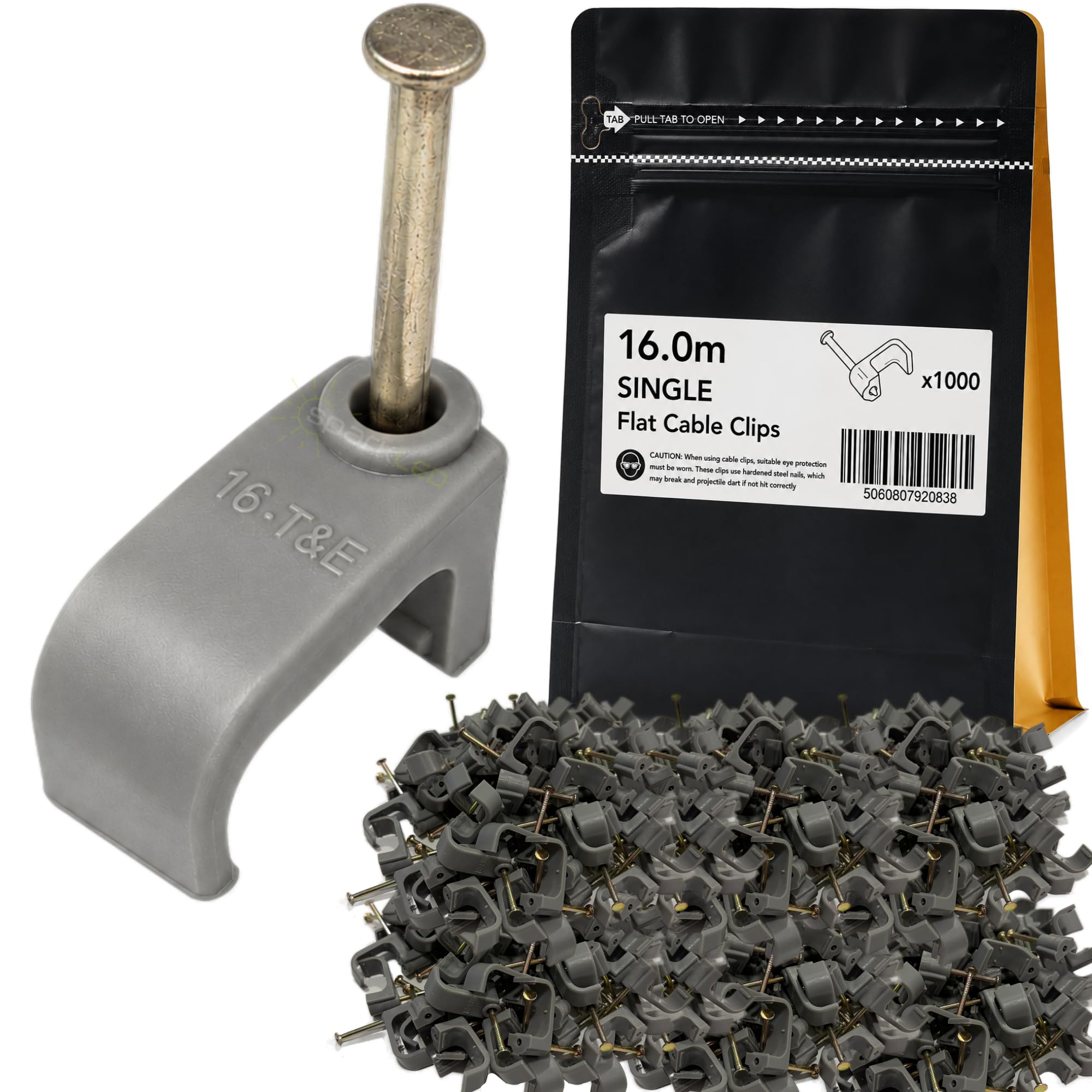Pack of 1000 16mm Flat Cable Clips for Twin & Earth Cable, Ethernet Cable & Electrical Wiring, Nail-In Wall Cable Clips, Grey