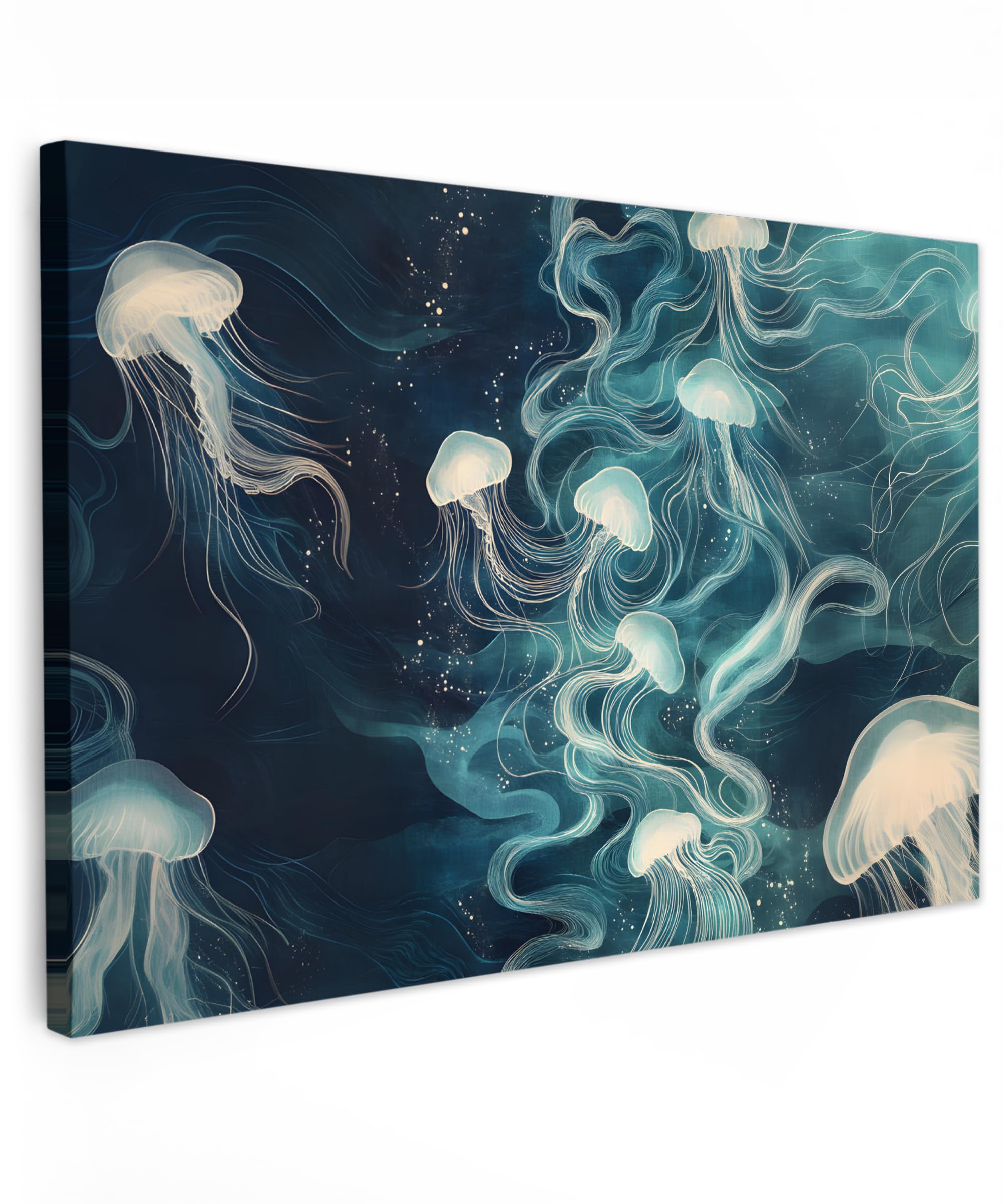MuchoWow© Canvas Wall Art Work 47"x31" / 120x80 cm Room Decor Painting Wallfillers Picture Decoration Prints Jellyfish - Sea - White - Waves