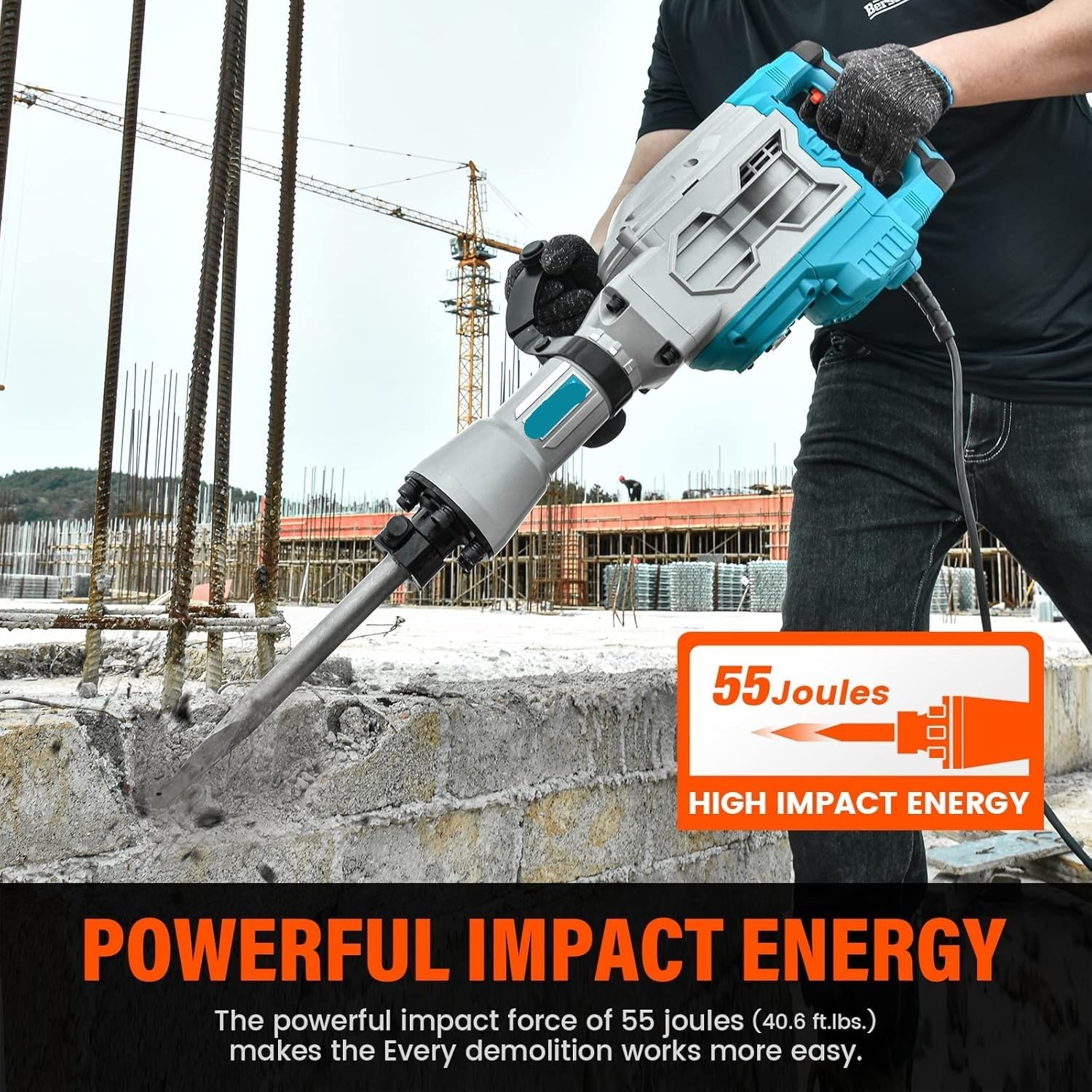 1700 W 30-funtowy młot wyburzeniowy SDS-Hex, 1-1/8" 14-amperowy elektryczny młot udarowy do rozłupywania betonu/bruku,Cegła, drewno, stal