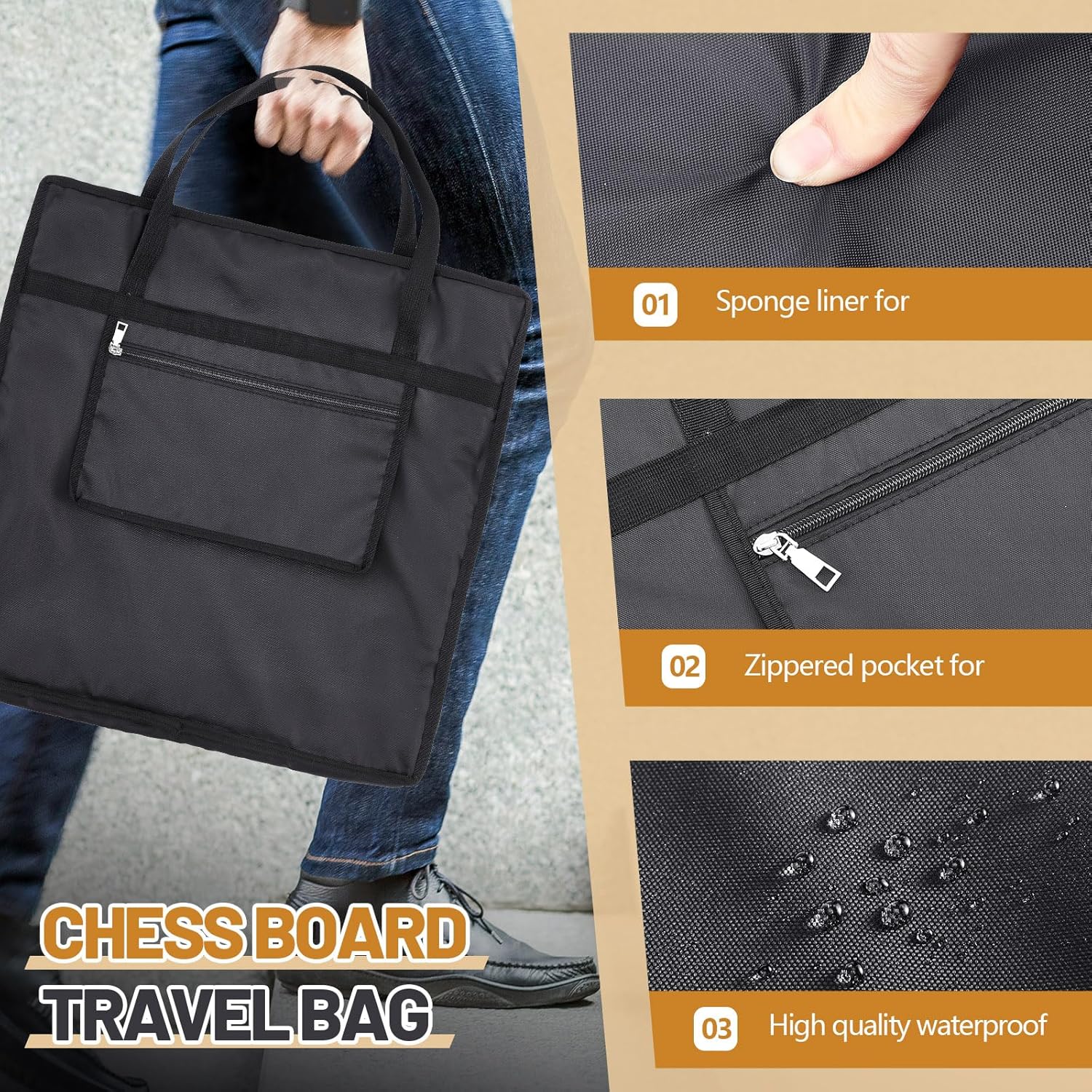 Inch Chess Bag Standard Chess Board Carrying Bag with a Single Zippered Pocket for Storing Your Equipment an Ideal Gift(20" x 20")