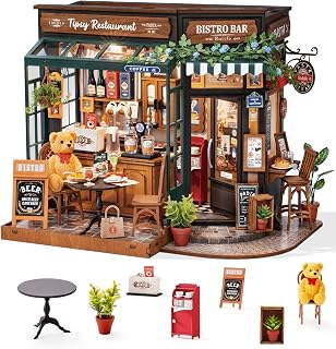 Rolife Tipsy Restaurant DIY Miniature Dollhouse Kit - Wooden Bakery Tiny House Diorama for Adults Teens Kids, Easy Assembly Craft Gift