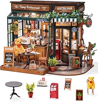 Rolife DIY Miniature House Kit for Adults, Tipsy Restaurant Mini Wooden Dollhouse Kit, Bakery Tiny House Diorama Building Kits-Birthday Craft Home Decor Hobbies Gift for Teens Kids