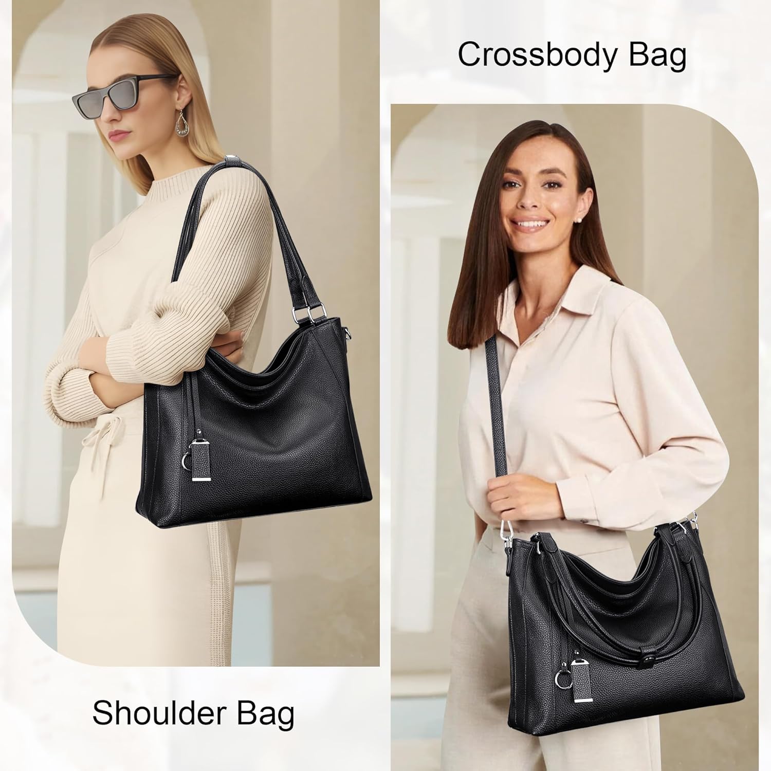 Over Earth Genuine Leather Purses for Women Large Hobo Bags Lady Shoulder Handbags with Detachable Strap - Image 2