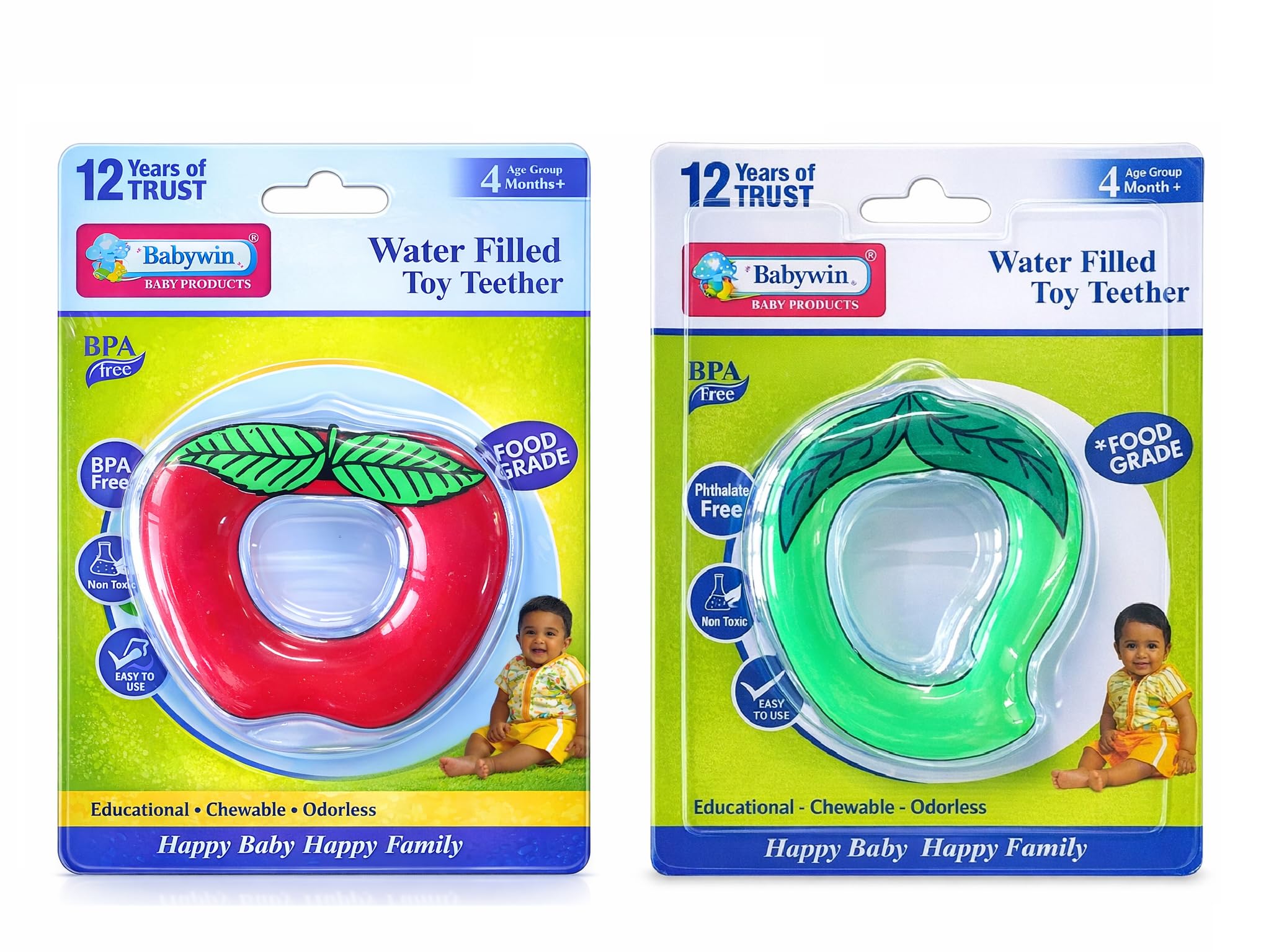 Water Teether Fruit Shape Baby Teething Toy 4m+ (Apple, Mango) Teether Pack of 2-image-32