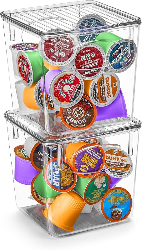 Sorbus Small Plastic K Cup Storage Bins - Nespresso Pods Holder, Vertuo Pod Holder, Kitchen Organization, Pantry Storage, Fridge Organizer - K Cup Organizer for Nespresso Accessories (2 pack)