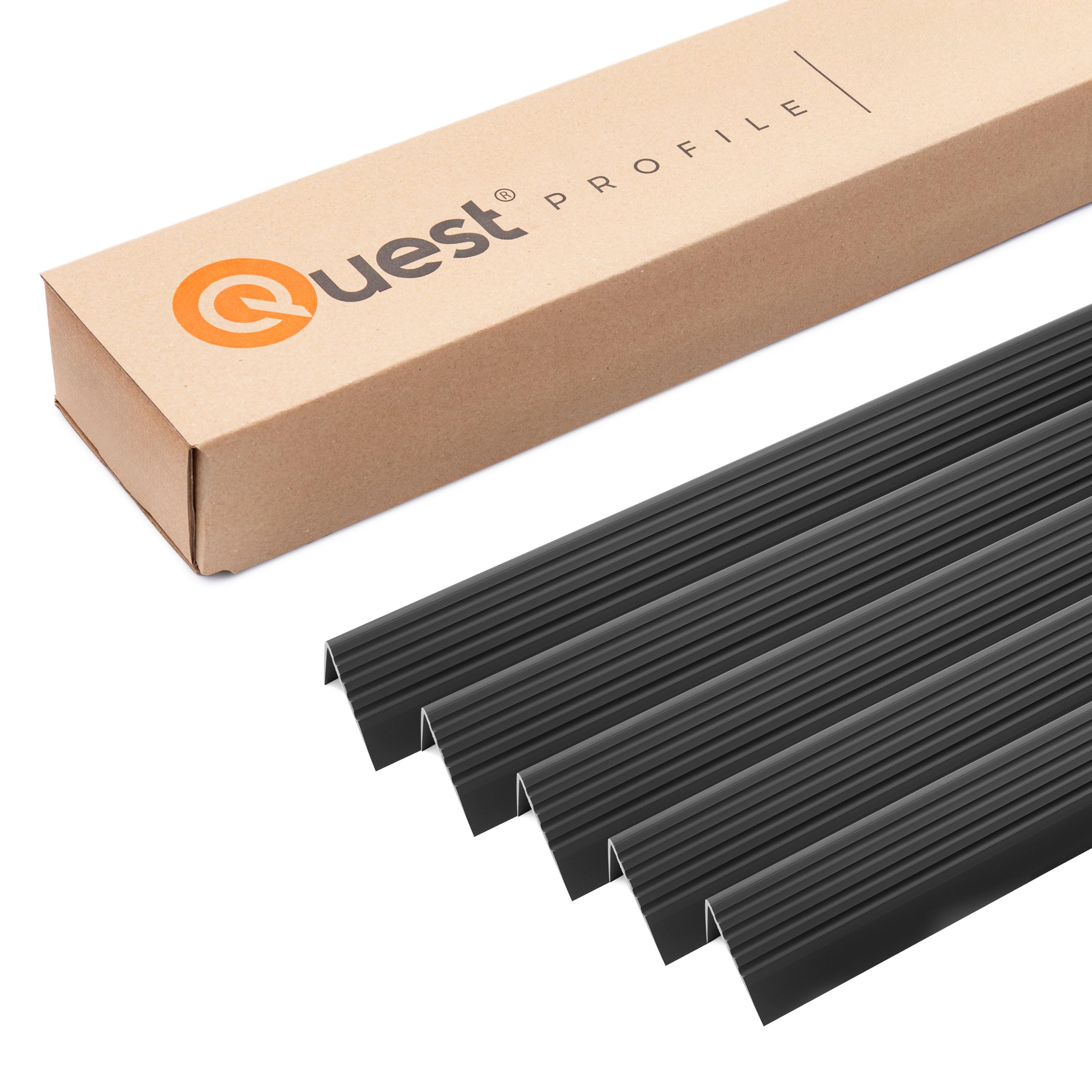 5 x Quest Treppenkantenprofil Selbstklebend PVC Kunststoff Treppen-Kantenschutz 50x42mm, schwarz, 100cm