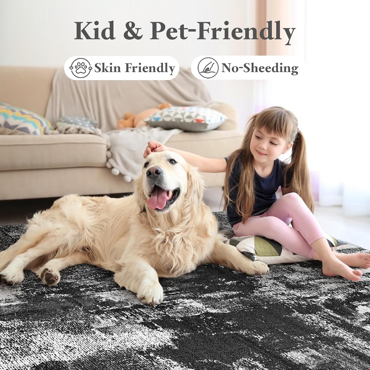 Area Rugs 6x9 Rug for Living Room - Machine Washable Neutral Modern Abstract Soft Rugs for Dining Room Floor Non-Shedding Carpets for Bedroom Farmhouse Home Office Decor