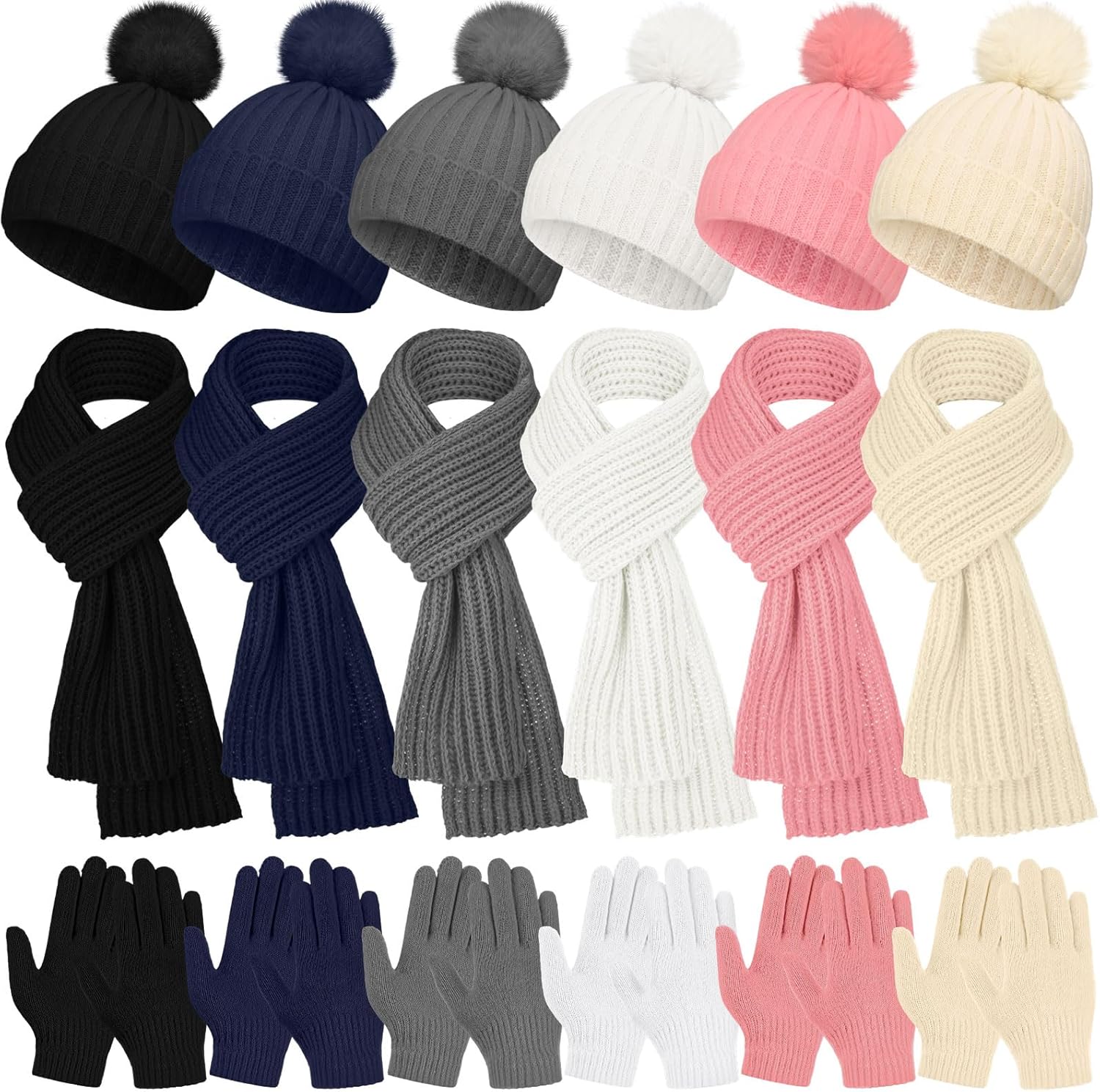 Suhine 18 Pcs Kids Winter Hat Gloves Scarf Set Warm Kids Knit Pom Beanie Hat Snow Gloves Neck Warmer Unisex for Gift