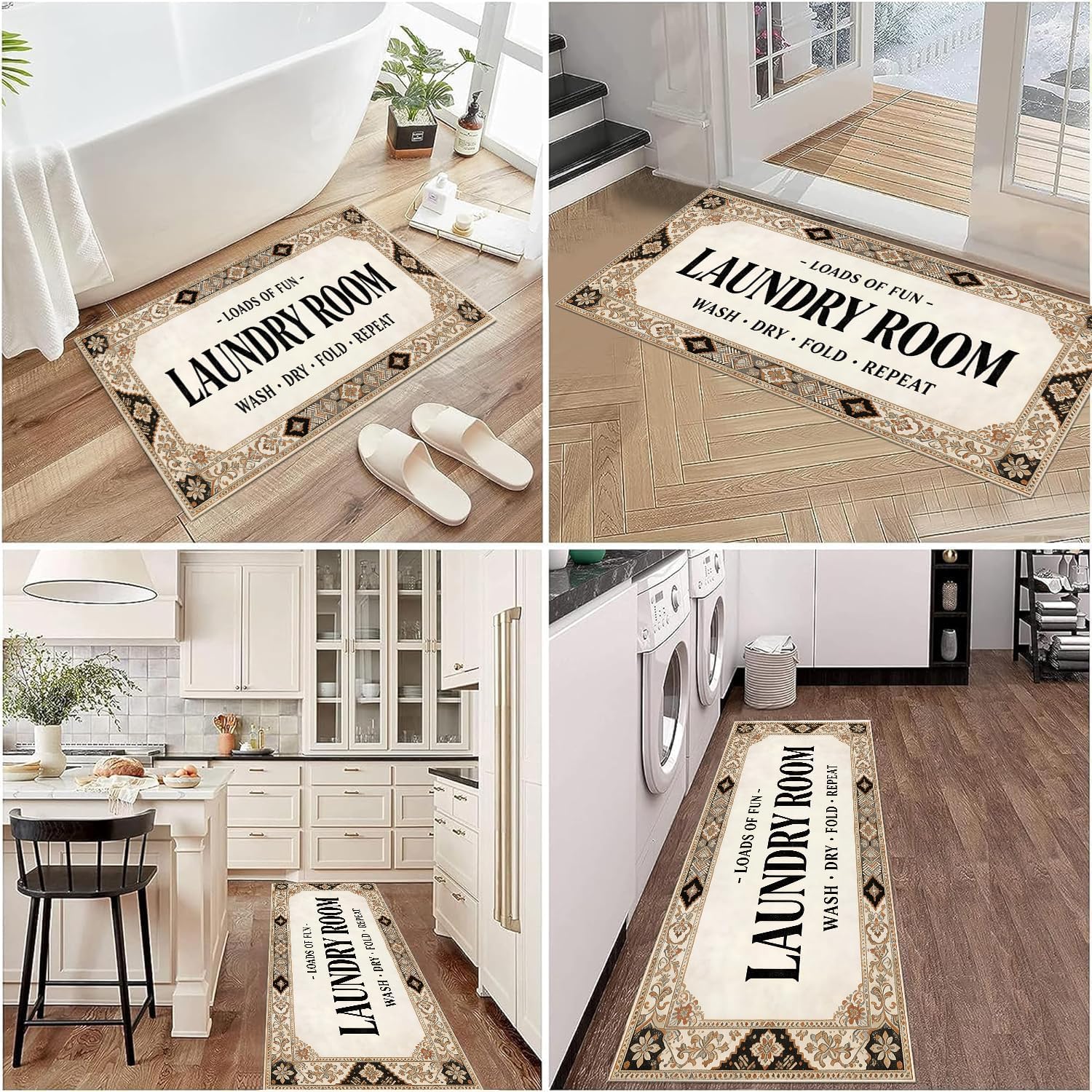 Black Boho Laundry Room Rug Runner 20"X59" Non Slip Laundry Rugs and Mats for Laundry Room Decor Washable Runner Rugs for Farmhouse Kitchen Floor Bathroom Entryway Area Rugs