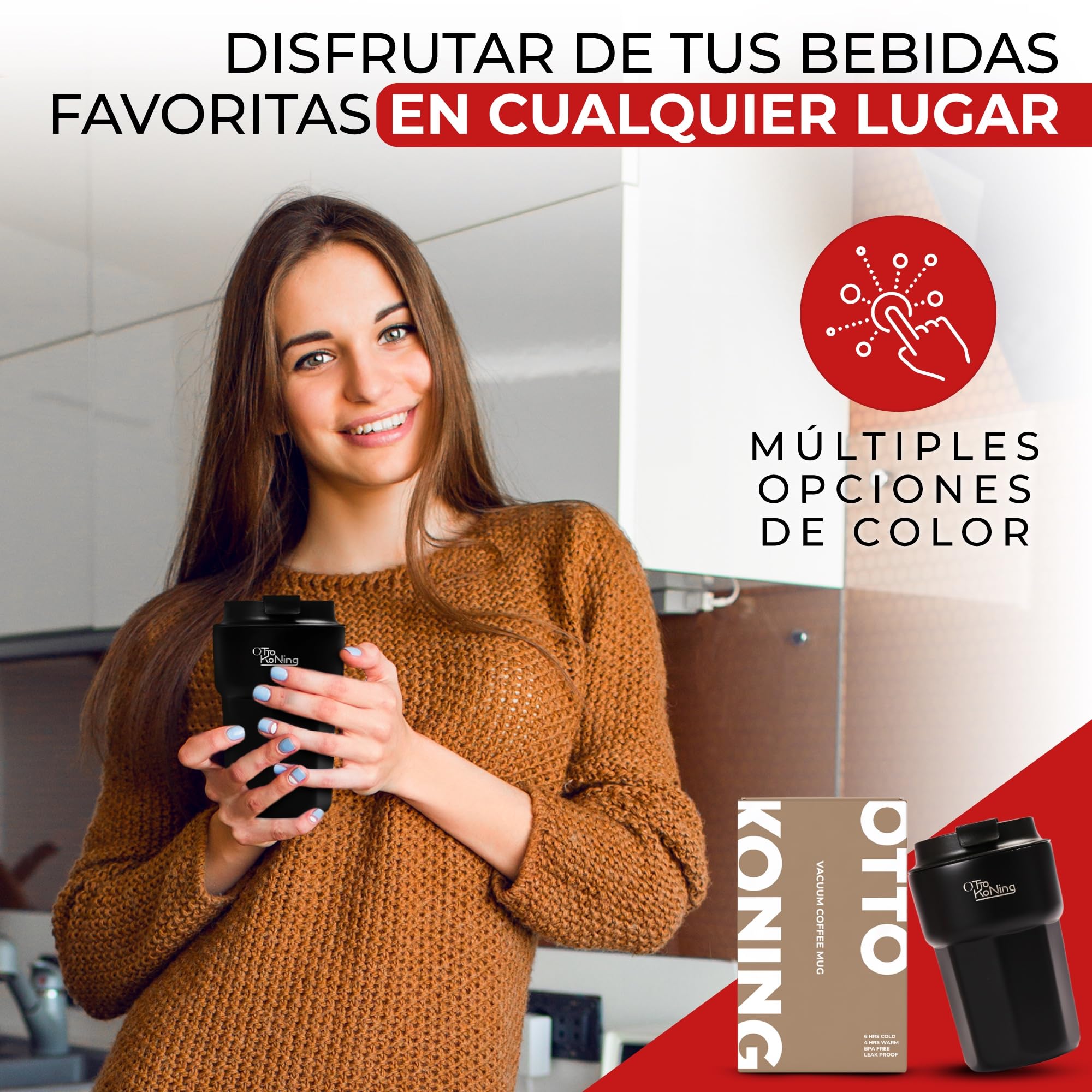 Otto Koning Termo Café 350ml. Taza de Café 100% a Prueba de Fugas, de Acero Inox sin BPA. Vaso Termo Café para llevar, Vaso Térmico para café, agua, té caliente y frío — view 6