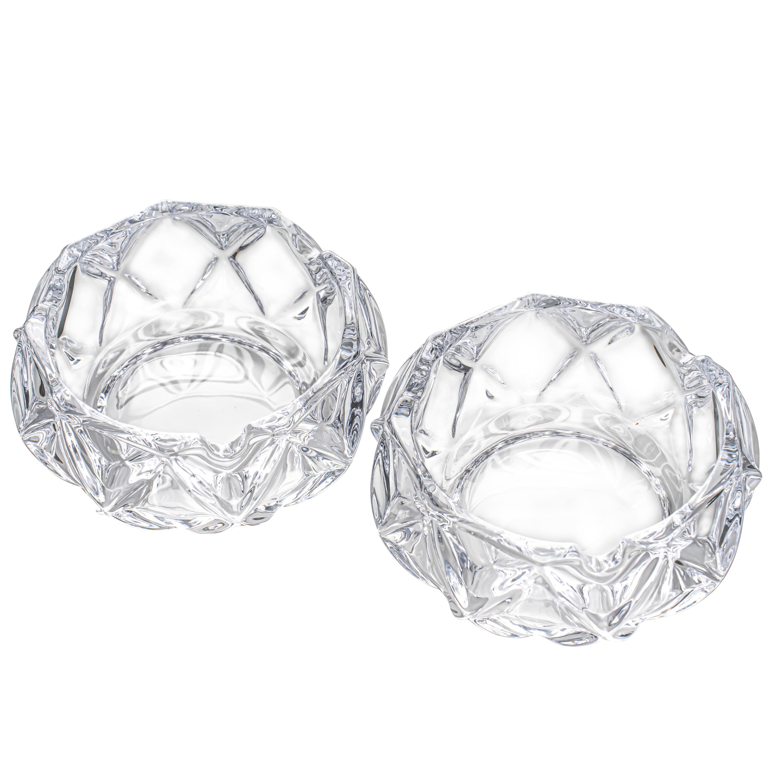 Glass Ashtrays for Cigarettes, Crystal Ashtray for Decorative Tabletops Modern Home Office Bars Restaurants Indoor Outside Patios, Portable Classic Round Clear Crystal Bedside Ashtrays. Pack of 2