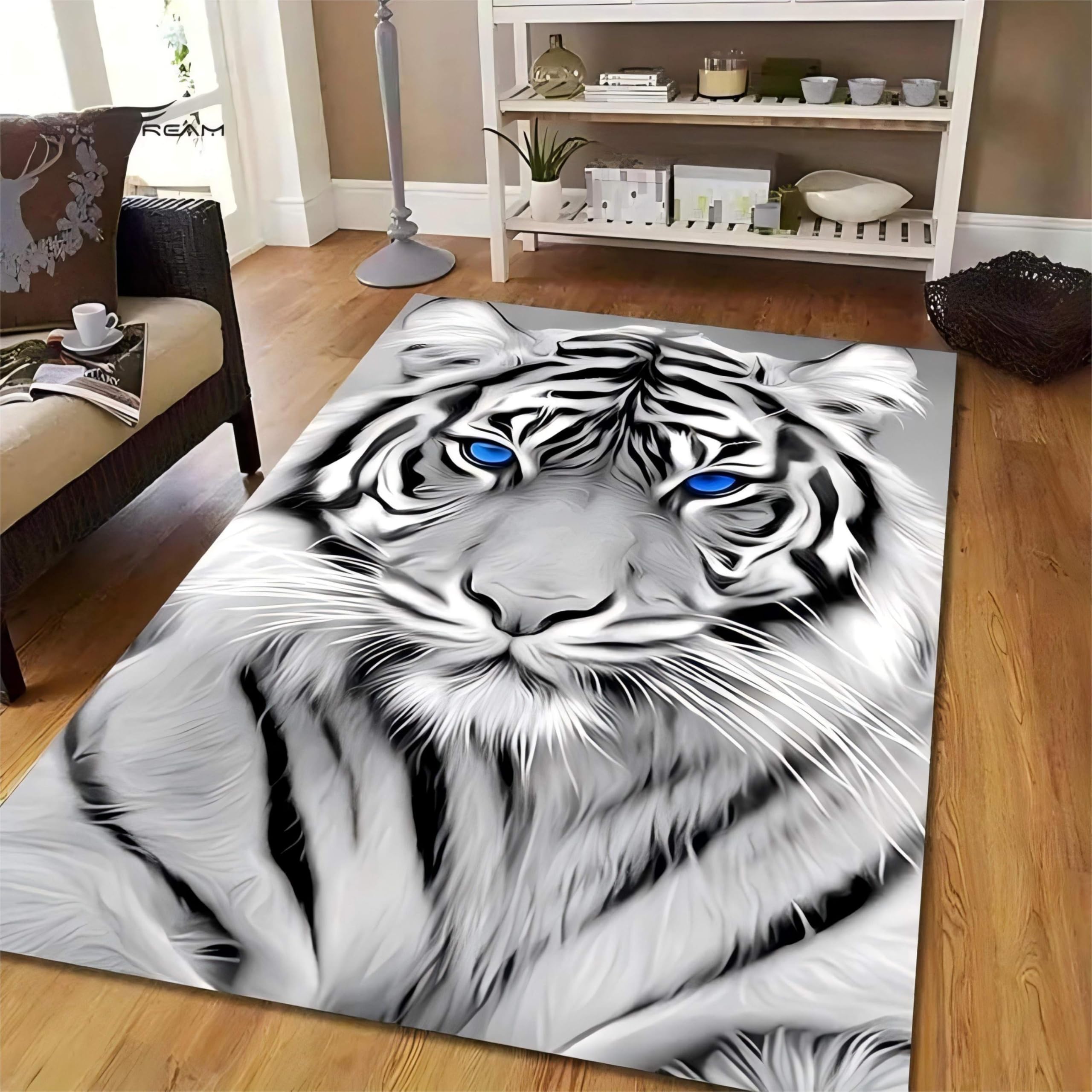 Washable Area Rug,180x230cm,3d High Definition Animal Print Black and White Tiger Print Rugs, Cool and Stylish Wild Animal Theme Indoor Rugs for Living Room Dining Room Sofa Dormitory Home Decor