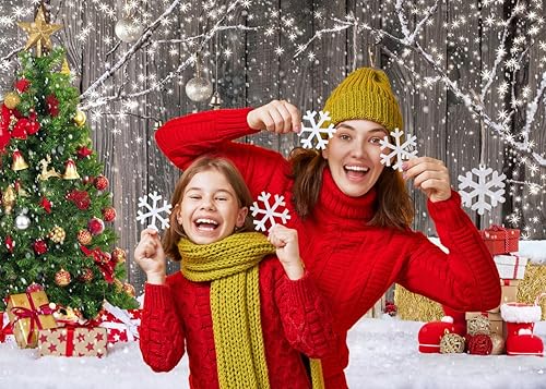 Miniatura 4 de AIIKES Telón de fondo de fotografía de Navidad de 7 x 5 pies, árbol de Navidad, copo de nieve, regalo de madera, telón de fondo de Navidad, fiesta